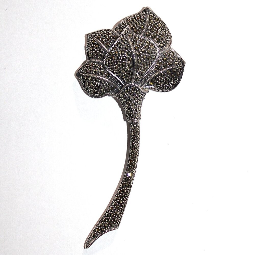 Judith Jack Sterling Silver Floral Marcasite Brooch 28 Grams